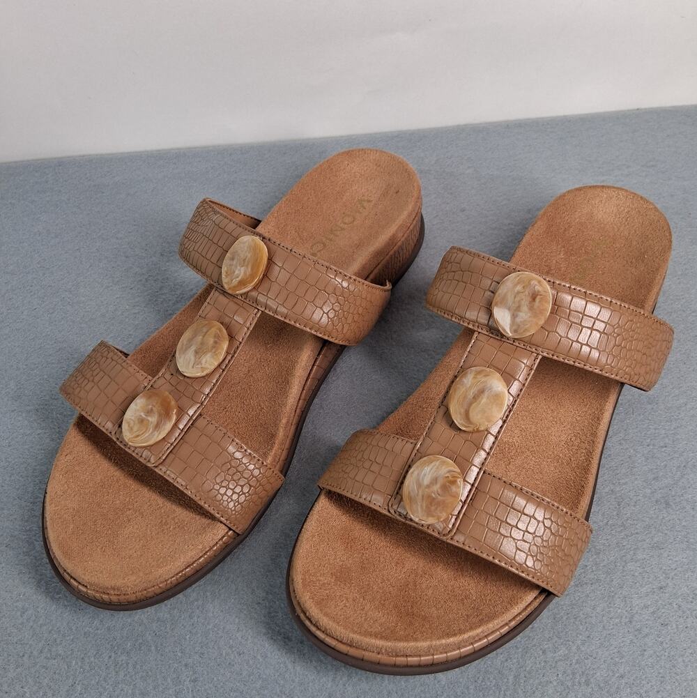 Vionic Serra T-Strap Slide Sandals Shoes Women's Size 8 Camel Brown‎ NWOT